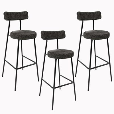 Kit 03 Banquetas Altas Cozinha Sala De Jantar Estrutura Em Aço Milão F01 Linho Chumbo - Lyam Decor