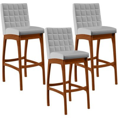 Kit 03 Banquetas Altas Para Cozinha Sala de Jantar Fixa Mila L02 Facto Cinza Metalizado - Lyam Decor