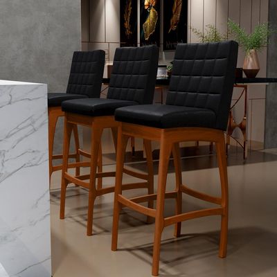 Kit 03 Banquetas Altas Para Cozinha Sala de Jantar Fixa Mila L02 Facto Preto Metalizado - Lyam Decor