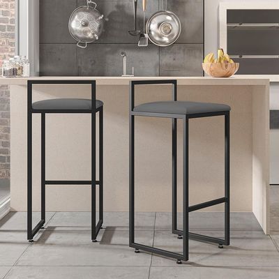 Kit 03 Banquetas Altas Para Cozinha Sala de Jantar Hanna L02 Preto Suede Cinza - Lyam Decor
