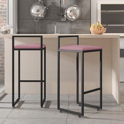 Kit 03 Banquetas Altas Para Cozinha Sala de Jantar Hanna L02 Preto Suede Rosê - Lyam Decor