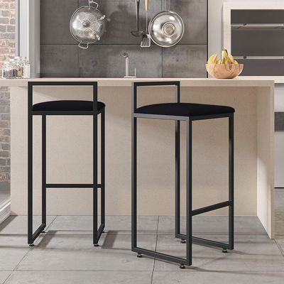 Kit 03 Banquetas Altas Para Cozinha Sala de Jantar Hanna L02 Preto Suede Preto - Lyam Decor