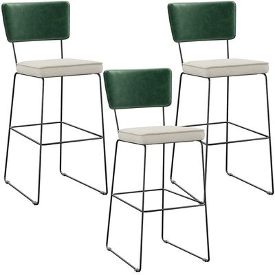 Kit 03 Banquetas Altas Sala De Jantar Fixa Allana L02 Facto Verde Musgo Linho Champagne - Lyam Decor