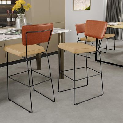 Kit 03 Banquetas Altas Sala Jantar Fixa Allana L02 Couríssimo Camel Linho Bege Escuro - Lyam Decor