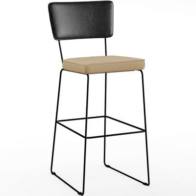 Kit 03 Banquetas Altas Sala Jantar Fixa Allana L02 Couríssimo Preto Linho Bege Escuro - Lyam Decor