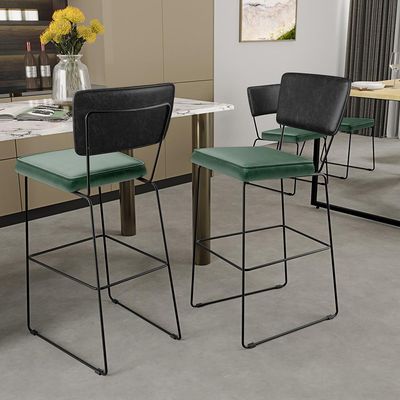 Kit 03 Banquetas Altas Sala Jantar Fixa Allana L02 Couríssimo Preto Facto Verde Musgo - Lyam Decor