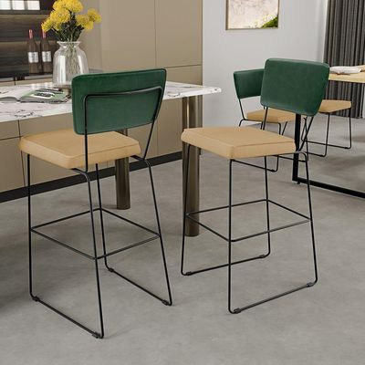 Kit 03 Banquetas Altas Sala Jantar Fixa Allana L02 Facto Verde Musgo Linho Bege Escuro - Lyam Decor