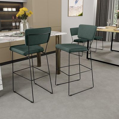 Kit 04 Banquetas Alta Para Cozinha Sala Base em Aço Fixa Allana L02 Linho Verde Musgo - Lyam Decor