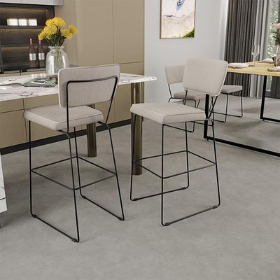 Kit 04 Banquetas Alta Para Cozinha Sala De Jantar Base em Aço Fixa Allana L02 Linho Cru - Lyam Decor