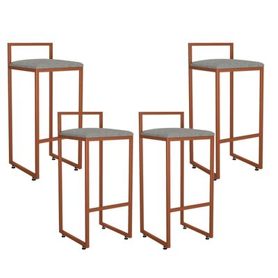 Kit 04 Banquetas Alta Para Cozinha Sala de Jantar Hanna L02 Bronze Linho Cinza Escuro - Lyam Decor