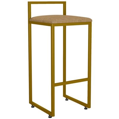 Kit 04 Banquetas Alta Para Cozinha Sala De Jantar Hanna L02 Dourado Linho Bege Escuro - Lyam Decor