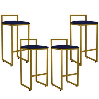 Kit 04 Banquetas Alta Para Cozinha Sala De Jantar Hanna L02 Dourado Suede Azul Marinho - Lyam Decor