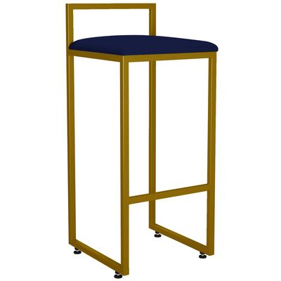 Kit 04 Banquetas Alta Para Cozinha Sala De Jantar Hanna L02 Dourado Suede Azul Marinho - Lyam Decor
