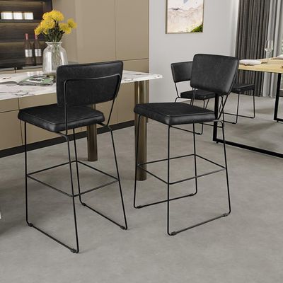 Kit 04 Banquetas Altas Cozinha Sala Jantar Base Em Aço Fixa Allana L02 Couríssimo Preto - Lyam Decor