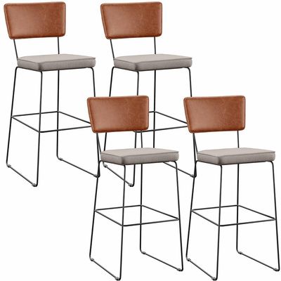 Kit 04 Banquetas Altas Cozinha Sala Jantar Fixa Allana L02 Couríssimo Camel Linho Bege - Lyam Decor