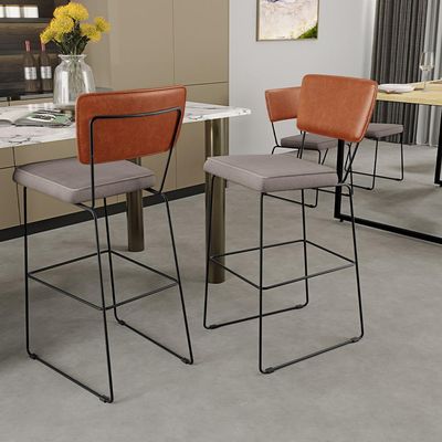 Kit 04 Banquetas Altas Cozinha Sala Jantar Fixa Allana L02 Couríssimo Camel Linho Bege - Lyam Decor