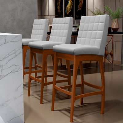Kit 04 Banquetas Altas Para Cozinha Sala de Jantar Fixa Mila L02 Facto Cinza Metalizado - Lyam Decor