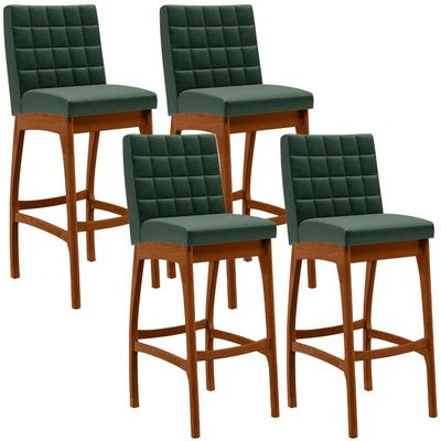 Kit 04 Banquetas Altas Para Cozinha Sala de Jantar Fixa Mila L02 Facto Verde Musgo - Lyam Decor