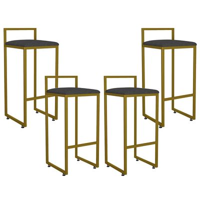 Kit 04 Banquetas Altas Para Cozinha Sala De Jantar Hanna L02 Dourado Linho Chumbo - Lyam Decor