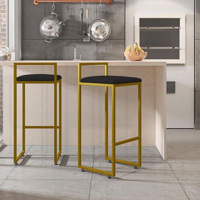 Kit 04 Banquetas Altas Para Cozinha Sala De Jantar Hanna L02 Dourado Suede Preto - Lyam Decor