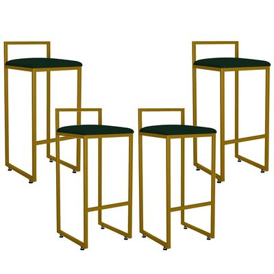 Kit 04 Banquetas Altas Para Cozinha Sala De Jantar Hanna L02 Dourado Suede Verde Musgo - Lyam Decor
