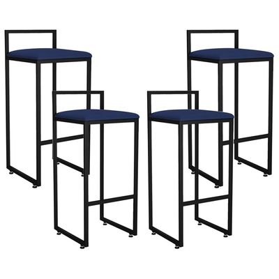 Kit 04 Banquetas Altas Para Cozinha Sala de Jantar Hanna L02 Preto Suede Azul Marinho - Lyam Decor