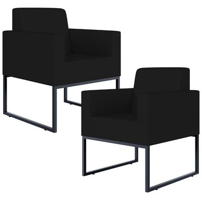 Kit 02 Poltronas Decorativas para Sala Recepção Base Fixa De Metal Helô L02 Suede Preto - Lyam Decor