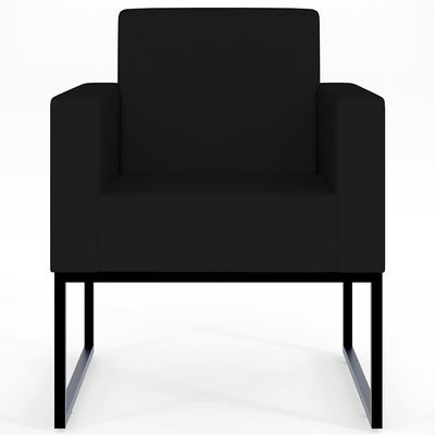 Kit 02 Poltronas Decorativas para Sala Recepção Base Fixa De Metal Helô L02 Suede Preto - Lyam Decor