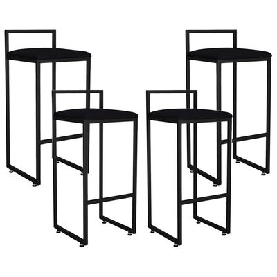 Kit 04 Banquetas Altas Para Cozinha Sala de Jantar Hanna L02 Preto Suede Preto - Lyam Decor