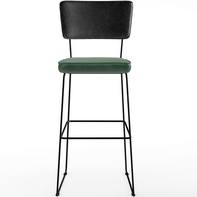 Kit 04 Banquetas Altas Sala Jantar Fixa Allana L02 Couríssimo Preto Facto Verde Musgo - Lyam Decor