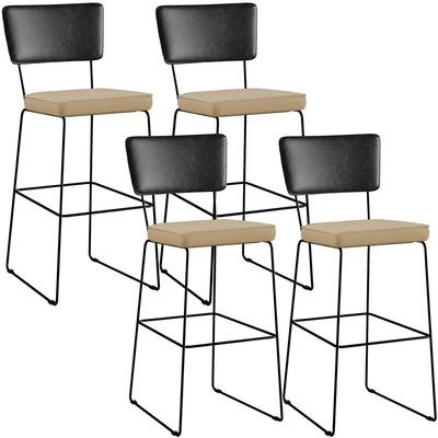 Kit 04 Banquetas Altas Sala Jantar Fixa Allana L02 Couríssimo Preto Linho Bege Escuro - Lyam Decor