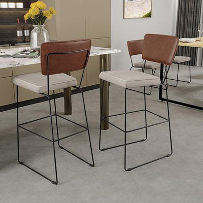 Kit 05 Banqueta Alta Cozinha Sala Jantar Fixa Allana L02 Couríssimo Marrom Linho Cru - Lyam Decor