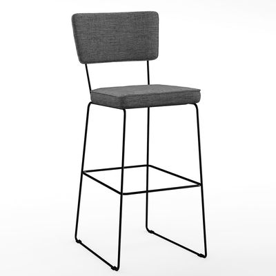 Kit 05 Banquetas Alta Para Cozinha Sala Base Em Aço Fixa Allana L02 Linho Cinza Escuro - Lyam Decor
