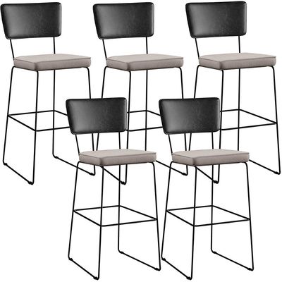 Kit 05 Banquetas Altas Cozinha Sala Jantar Fixa Allana L02 Couríssimo Preto Linho Bege - Lyam Decor