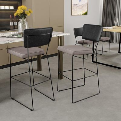 Kit 05 Banquetas Altas Cozinha Sala Jantar Fixa Allana L02 Couríssimo Preto Linho Bege - Lyam Decor