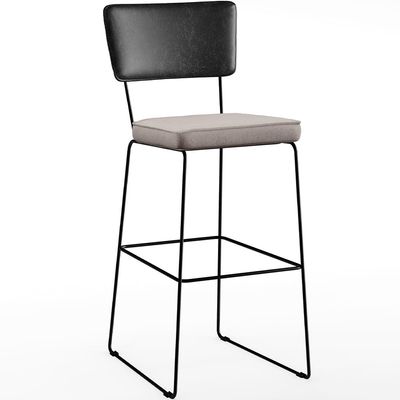 Kit 05 Banquetas Altas Cozinha Sala Jantar Fixa Allana L02 Couríssimo Preto Linho Bege - Lyam Decor
