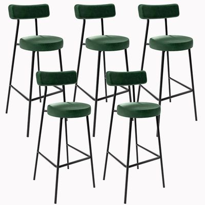 Kit 05 Banquetas Altas Sala De Jantar Estrutura Em Aço Milão F01 Couríssimo Verde Musgo - Lyam Decor