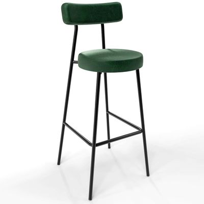Kit 05 Banquetas Altas Sala De Jantar Estrutura Em Aço Milão F01 Couríssimo Verde Musgo - Lyam Decor
