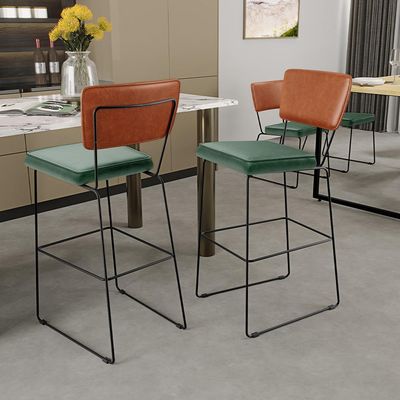 Kit 05 Banquetas Altas Sala Jantar Fixa Allana L02 Couríssimo Camel Facto Verde Musgo - Lyam Decor