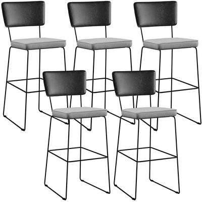 Kit 05 Banquetas Altas Sala Jantar Fixa Allana L02 Couríssimo Preto Linho Cinza - Lyam Decor