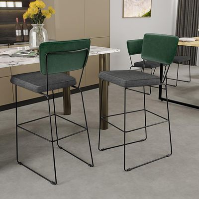 Kit 06 Banqueta Alta Sala Jantar Fixa Allana L02 Facto Verde Musgo Linho Cinza Escuro - Lyam Decor