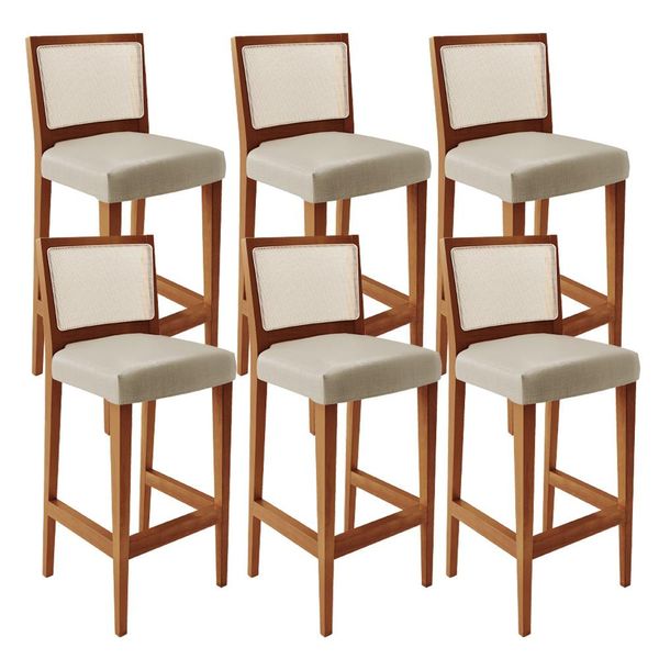 Kit 06 Banquetas Alta Para Cozinha Encosto Tela Branco Zion L02 Facto Pérola Metalizado - Lyam Decor Kit 06 Banquetas Alta Para Cozinha Encosto Tela Branco Zion L02 Facto Pérola Metalizado - Lyam Decor