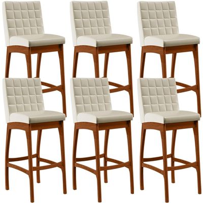 Kit 06 Banquetas Alta Para Cozinha Sala de Jantar Fixa Mila L02 Facto Pérola Metalizado - Lyam Decor