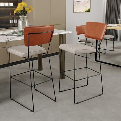 Kit 06 Banquetas Altas Cozinha Sala Jantar Fixa Allana L02 Couríssimo Camel Linho Cru - Lyam Decor
