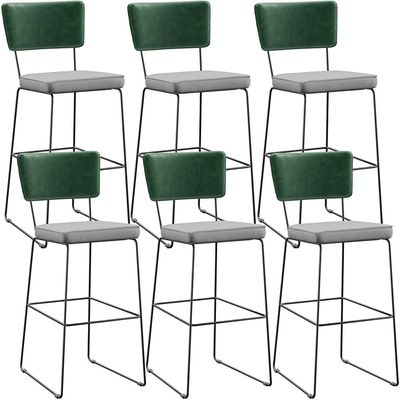 Kit 06 Banquetas Altas Bar Sala De Jantar Fixa Allana L02 Facto Verde Musgo Linho Cinza - Lyam Decor