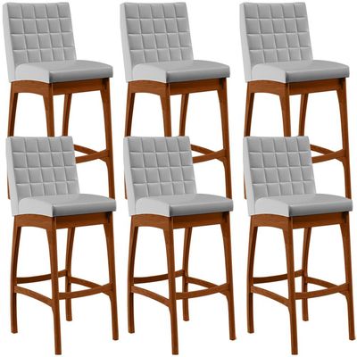 Kit 06 Banquetas Altas Para Cozinha Sala de Jantar Fixa Mila L02 Facto Cinza Metalizado - Lyam Decor