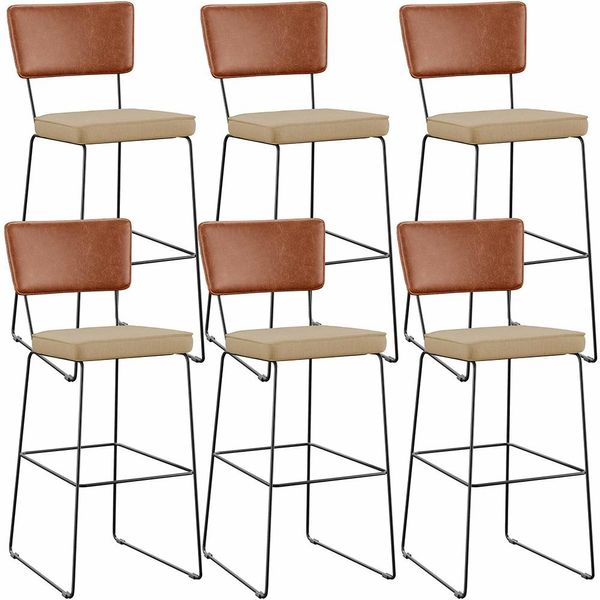 Kit 06 Banquetas Altas Sala Jantar Fixa Allana L02 Couríssimo Camel Linho Bege Escuro - Lyam Decor