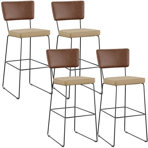 Kit 04 Banqueta Alta Cozinha Sala Jantar Allana L02 Couríssimo Marrom Linho Bege Escuro - Lyam Decor