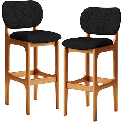 Kit 2 Banquetas Alta Bar Cozinha Sala Jantar Fixa Betta L02 Imbuia Linho Chumbo - Lyam Decor