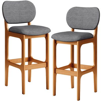 Kit 2 Banquetas Alta Bar Cozinha Sala Jantar Fixa Betta L02 Imbuia Linho Cinza Escuro - Lyam Decor